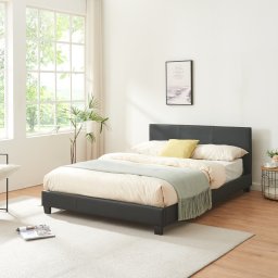 Pat tapitat din piele ecologica 140x200 cm negru, cu somiera