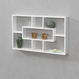 Raft de perete Qinngua alb, 77x10x48 cm, cu 7 polite decorative