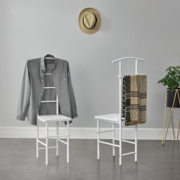 Scaun valet Anaheim alb cu umeras si suport pentru pantaloni, 107x45x45 cm