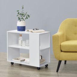 Masuta de cafea mobila Älvdalen cu raft si roti blocabile, alba