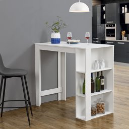 Masa de bar Danderyd 120x60x105,5 cm cu 3 rafturi, alba