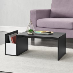 Masa de cafea Bollnäs 90x45x35 cm cu raft lateral, negru/alb