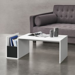 Masa de cafea Bollnäs 90x45x35 cm cu raft lateral, alba