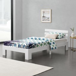 Pat din lemn Nivala 90x200 cm, alb mat, cu tablie si somiera