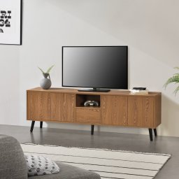 Comoda TV Hedemora 140x30x45,5 cm, maro închis, cu 5 usi