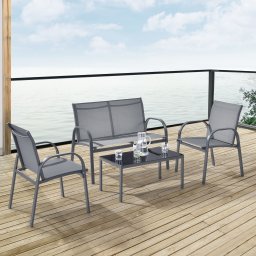 Set mobilier de gradina 4 piese cu banca, masa si 2 scaune, gri deschis