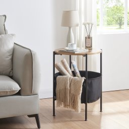 Masuta laterala Suonenjoki 59x47 cm, negru cu blat aspect nuca