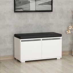 Banca pentru pantofi Brande cu 4 compartimente si sezut, 80 cm, alb