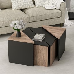 Set 4 mese de cafea modulare Frederikshavn, stejar si negru