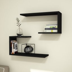 Set 2 rafturi de perete Årslev negre 27 x 60 x 20 cm [en.casa]