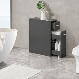 Dulap baie îngust Kauhajoki cu 2 sertare, gri închis, 61x20x45 cm