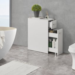 Dulap baie îngust alb cu sertare mobile Kauhajoki 61x20x45 cm