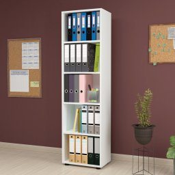 Biblioteca alba Vara cu 5 rafturi, 178x49x30 cm, pentru living si birou