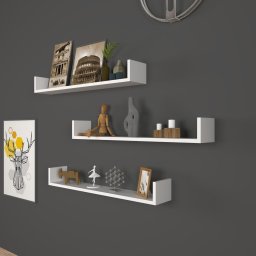 Set 3 rafturi de perete Höganäs, albe, 90x15x12 cm, [en.casa]