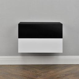 Set 2 rafturi de perete Oslo cu sertar, alb si negru lucios, 46x30x15 cm
