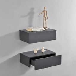 Set 2 rafturi suspendate Oslo cu sertar, 46x30x15 cm, gri inchis