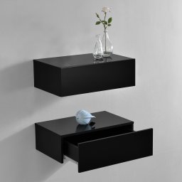 Set 2 rafturi suspendate Oslo cu sertar, negre lucioase, 46x30x15 cm