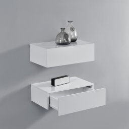 Set 2 rafturi suspendate Oslo cu sertar, alb lucios, 46x30x15 cm