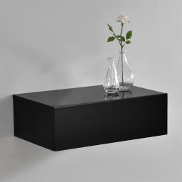 Raft de perete Oslo cu sertar, negru lucios, 46x30x15 cm
