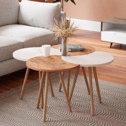 Set 4 masute de cafea Højer modulare, alb si aspect stejar, 48x45x32 cm