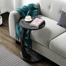 Masa laterala Holeby tip C, aspect marmura neagra, 56 x Ø38 cm