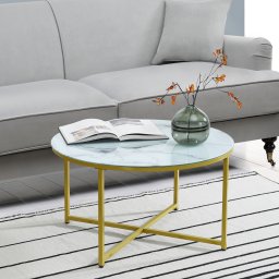Masa de cafea rotunda Uppvidinge 80 cm alb marmura si auriu