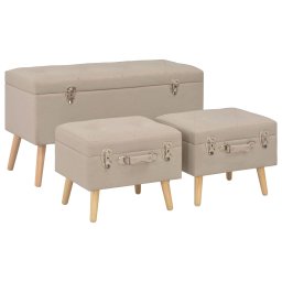 Taburete cu depozitare, 3 buc., bej, material textil GartenMobel Dekor