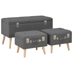 Taburete cu depozitare, 3 buc., gri închis, material textil GartenMobel Dekor