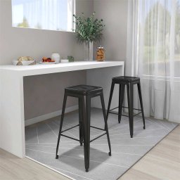 Scaune de bar stivuibile, 2 buc., negru, metal GartenMobel Dekor