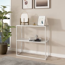 Masa consola Strömstad alb mat cu polita, 80x80x26 cm, [en.casa]