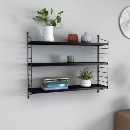 Raft de perete modular cu 3 polite, negru, din otel, Strängnäs
