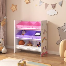 Raft pentru copii Boiro cu 9 cutii de depozitare, model unicorn