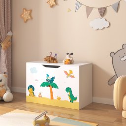 Lada de jucarii pentru copii Oleiros cu capac, model dinozauri