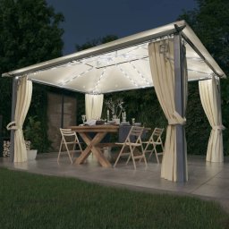 Pavilion cu perdele & siruri lumini LED, crem, 4x3 m, aluminiu GartenMobel Dekor