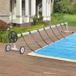 Rola pentru prelata piscina Amorgo cu roti, aluminiu, 300-630 cm