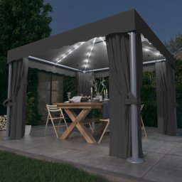 Pavilion cu perdele & siruri lumini LED, antracit, 3x3 m GartenMobel Dekor