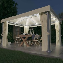 Pavilion cu perdele & siruri lumini LED, alb crem, 4x3 m GartenMobel Dekor