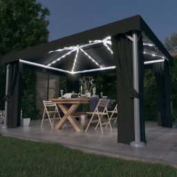 Pavilion cu perdele & siruri lumini LED, antracit, 4x3 m GartenMobel Dekor