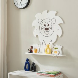 Raft de perete pentru copii, model leu, alb, din MDF