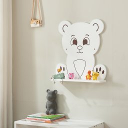 Raft de perete pentru copii Korsør, model urs, alb, din MDF