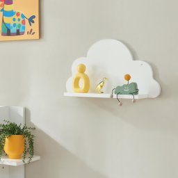 Raft de perete pentru copii Skanderborg, model nor, alb, 45 cm