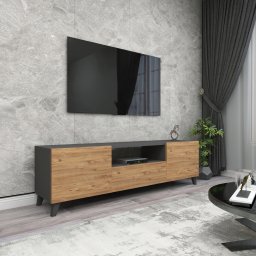 Comoda TV Torsby cu 3 usi, antracit si aspect stejar, 140 cm
