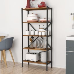 Raft de bucatarie Tomelilla cu 5 polite, 160x66x34 cm, nuca/antracit