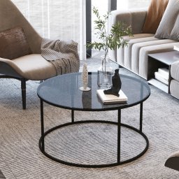 Masuta de cafea Kolari din sticla fumurie, 45 x Ø80 cm, negru