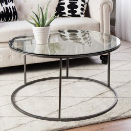 Masuta de cafea Kolari din sticla securizata, 80 cm, negru/transparenta
