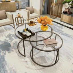 Set 2 masute de cafea Kokkola cu sticla clara si cadru metalic