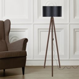 Lampadar Rochester E27 cu finisaj nuc si abajur negru, design modern