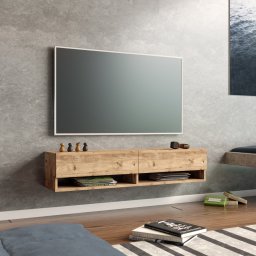 Comoda TV Laitila 140 cm, stejar rustic, cu 2 usi si rafturi