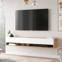 Comoda TV Laitila 180 cm, stejar rustic si alb, cu 2 usi