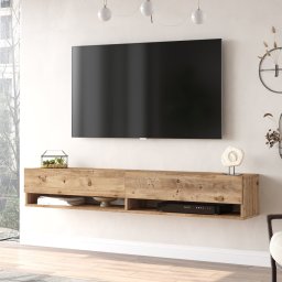 Comoda TV suspendata Laitila 180 cm, stejar rustic, cu 2 usi